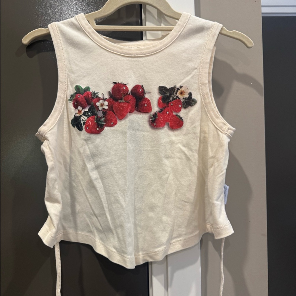 Urban Outfitters Cream Tank Top with Strawberry Design